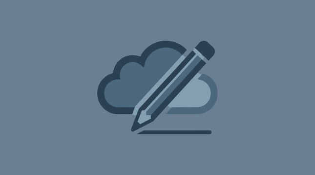 Flat design icon showing a cloud with a pencil drawing inside it on a gradient background.