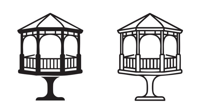 elegant garden gazebo vector pair icon black silhouette black silhouette with line art vector pair icon