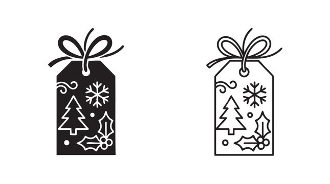 elegant gift tag icon pair, black silhouette with line art black silhouette with line art vector pair icon