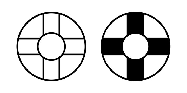 Lifebuoy icon flat outline in black