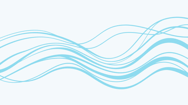 Three flowing blue wavy lines create a dynamic, asymmetrical composition against a white background.