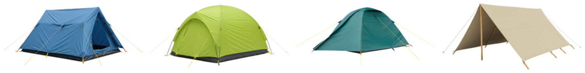Collection of four different camping tents isolated on a transparent background © HongHanh