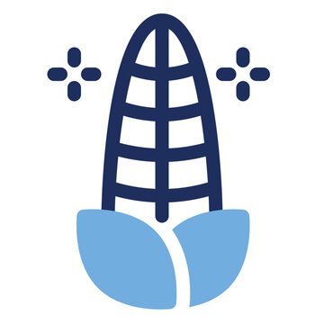Duo tone icon of a fresh corn cob, ideal for agriculture, harvest, and healthy food design projects
