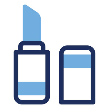 Duo tone icon of an open lipstick tube with its cap, ideal for beauty, cosmetic, and makeup design projects