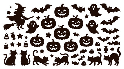 Obraz premium Black Halloween icons vector collection of spooky symbols