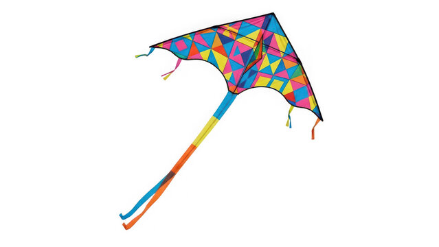 Colorful mosaic pattern kite toy for outdoor summer fun isolated on transparent background