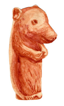 Bronze Age clay bear figurine from Samus West Siberia (3rd millennium BC). Ancient Siberian bear cult sculpture, Samus culture ritual zoomorphic idol, shamanic art. Artwork.