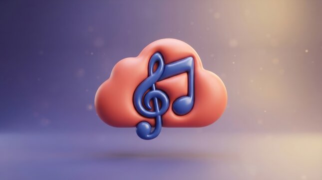 Pink cloud with musical notes inside 3d icon floating on soft purple gradient background