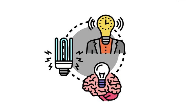 Business person thinking with a clock lightbulb head finding innovative solutions and generating new concepts for progress and development