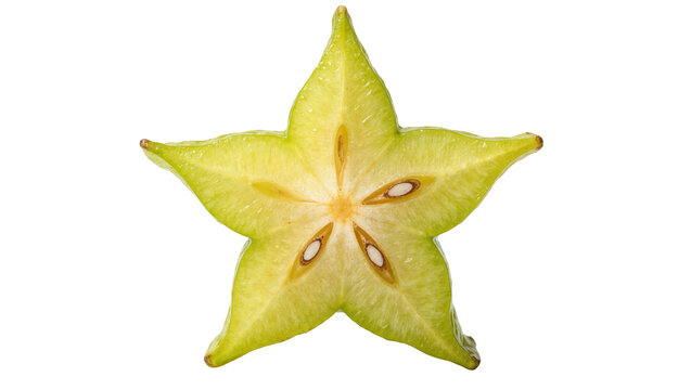 Fresh star fruit slice with visible seeds, isolated on transparent background