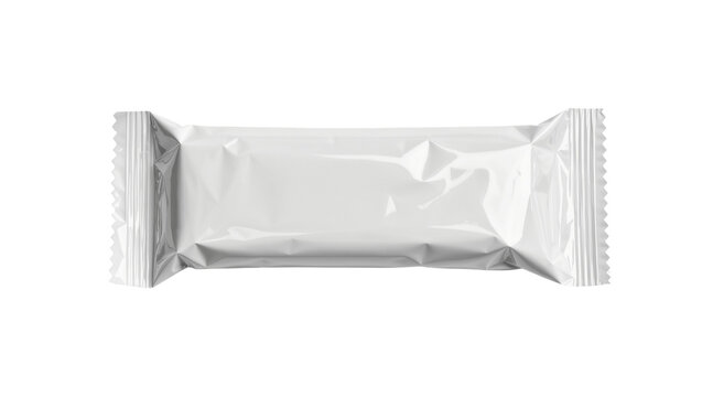 Blank white foil wrapper for a snack bar, isolated on transparent background
