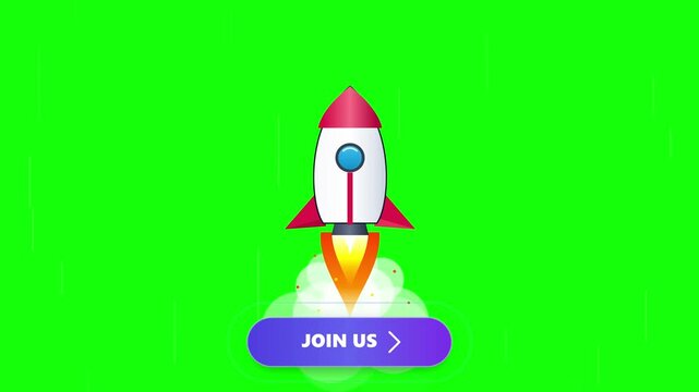 Rocket Launching Animation with Join Us Button on Green Screen
