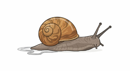 realistic crawling snail with brown shell and slime trail vector illustration © Wiji