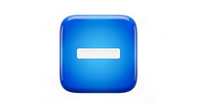 3D Blue Glossy Minus Icon - Remove Symbol Rounded Square Button