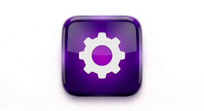 3D Purple Glossy Settings Icon - Gear Rounded Square Button