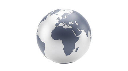 Naklejka premium Modern metallic globe showing continents of Europe Africa and Asia with detailed landmasses and oceans PNG Isolated on transparent background