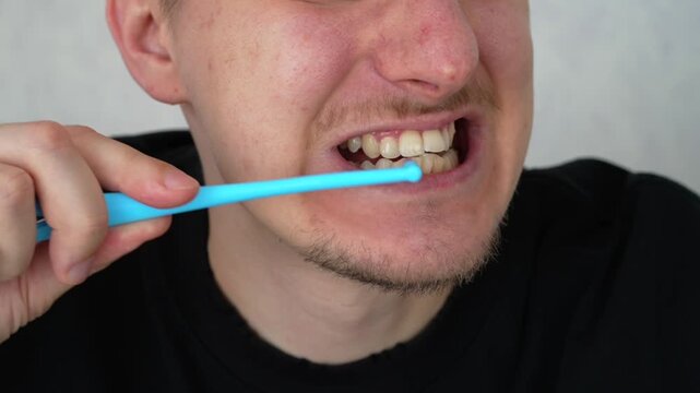 Dental hygiene, plaque removal with a toothbrush.
Dental health care.