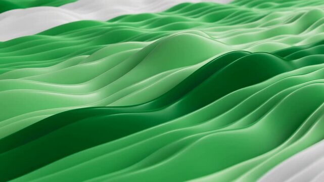 Green and white flowing waves undulate across an abstract digital surface. Title sequences, website hero, and social media graphics.