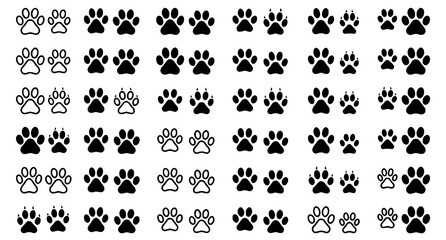 Fototapeta premium Cat Dog Paw Print Animal Tracks Editable Vector Icon Set