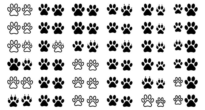 Cat Dog Paw Print Animal Tracks Editable Vector Icon Set