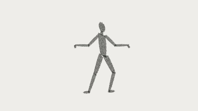 Stick figure performing rhythmic dance steps