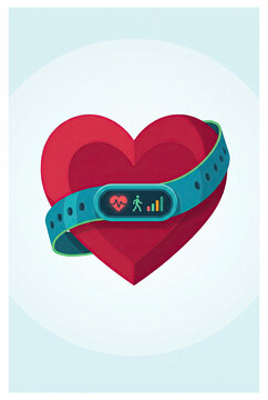 Red Heart Wrapped In A Wearable Fitness Tracker Band