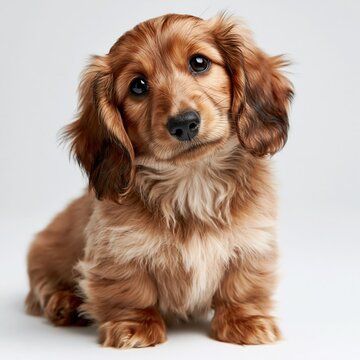Adorable red brown miniature dachshund isolated on white background creates a cute, playful visual ideal for design projects, digital artwork, and branding.