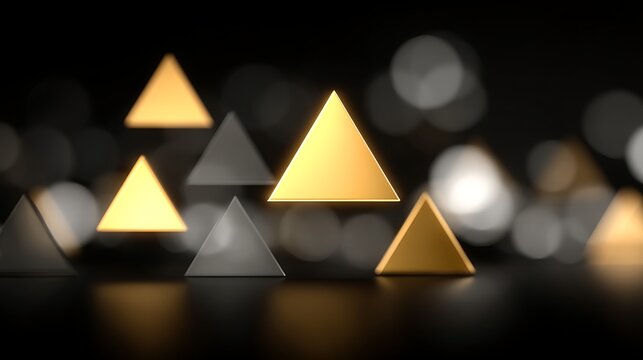 Geometric yellow paper cutouts arranged in a diagonal line against a dark background