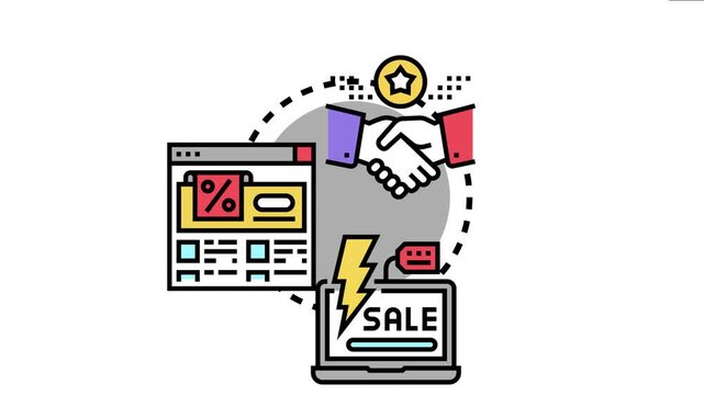 Online commercial proposal showcasing discount and special offer conditions, with the handshake symbolizing agreement and a website digital sales terms