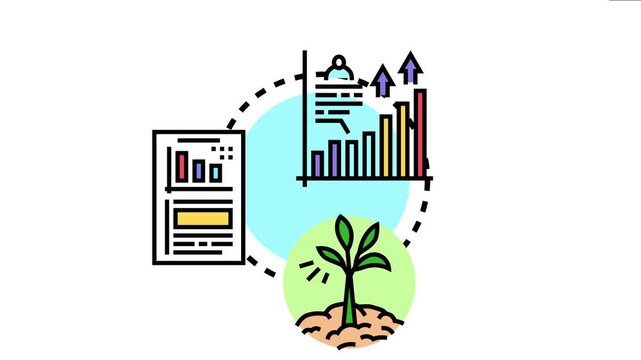 Linear regression chart data analysis, business development, and financial forecasting with a growing plant symbolizing new investments, sustainability, and upward progress