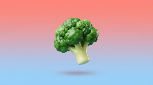 Fresh green broccoli vegetable 3d icon isolated on vibrant gradient background for healthy food design