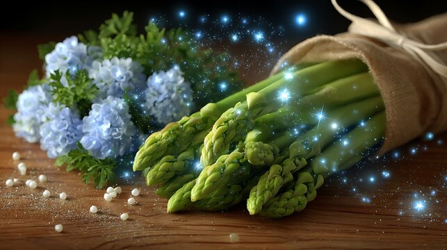 Green cucumbers with water droplets on a wooden surface with blueberries