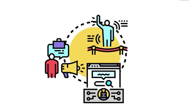 Conceptual depicting a person communicating and engaging with search results. Symbolizing various stages of language acquisition. Speech