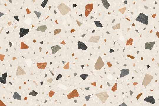 Seamless Abstract Terrazzo Pattern with Colorful Geometric Shapes