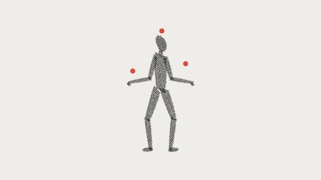 Stick figure tossing three spheres