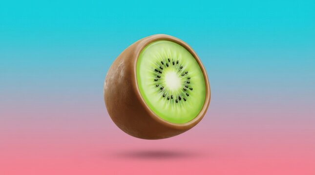 3d kiwi fruit half icon representing fresh tropical food healthy diet vitamins and natural organic nutrition
