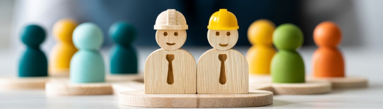 Human figures with safety helmets representing AI automation, monitoring, and shutdown protocols for workplace safety and containment strategies