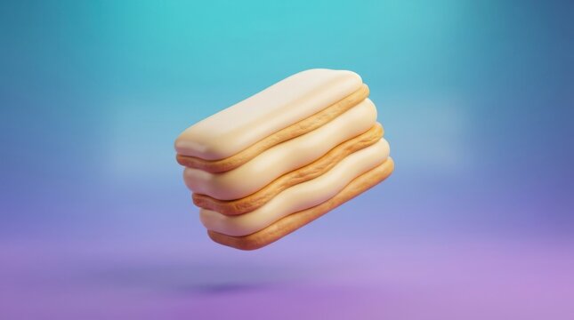 Creamy eclair pastry 3d icon floating against gradient backdrop