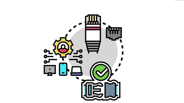Linked network connectors symbolizing an immediate data connection process, establishing successful digital communication across various electronic devices with user settings