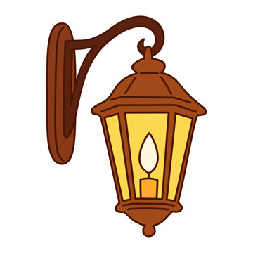 Vintage Wall Lantern Hand Drawn Illustration with Glowing Candle Light for Cozy Home Exterior and Rustic Decor
