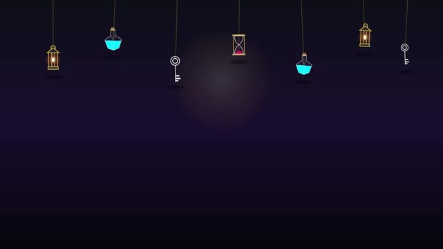 Halloween pixel art magic items hanging on dark background