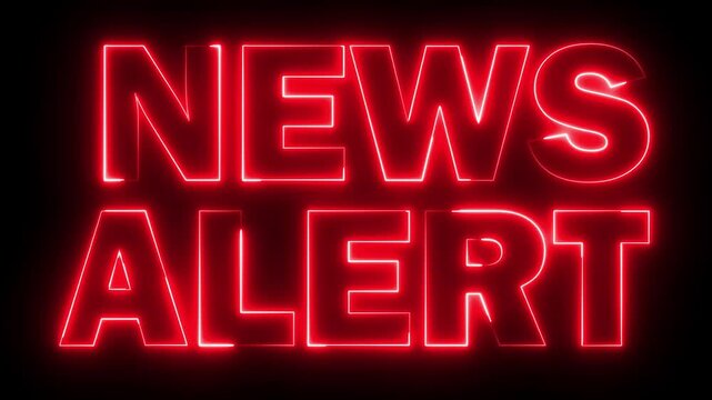 glowing neon red color NEWS ALERT text icon animation business poster template signboard alphabet font letter word banner sign symbol footage on black background	