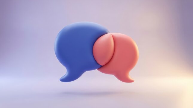 3D icon of interacting blue and pink speech bubbles isolated on transparent background