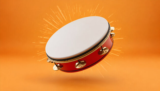  Vibrant Red and Gold Tambourine Musical Instrument 3D Illustration