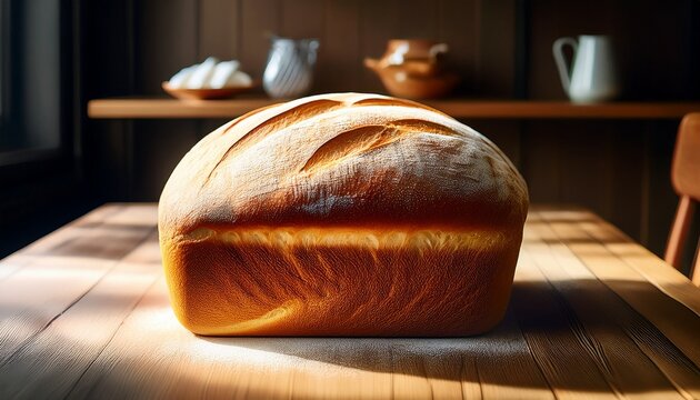 a loaf of bread sitting on a table simple and classic