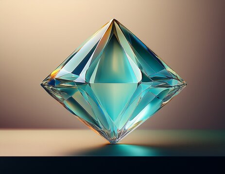 abstract glass diamond shape on neutral background