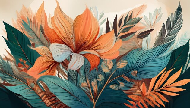 ai generated ai generative boho ash art plant botanical flower exotic tropical pattern decoration texture background graphic art