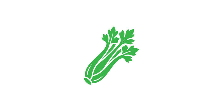 Stylized illustration of fresh green celery stalk isolated on white background.