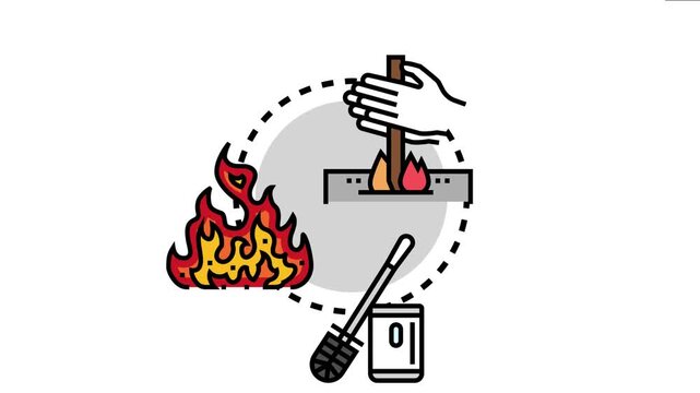 Hand holding a stick. Drilling it into a piece of wood generating friction and a spark. Symbolizing ancient fire starting techniques and primitive survival skills