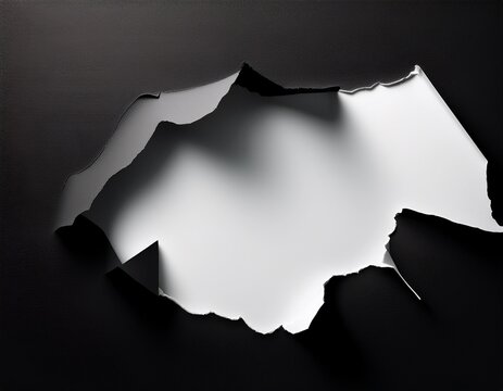 black torn paper with ripped opening revealing bright white layer underneath